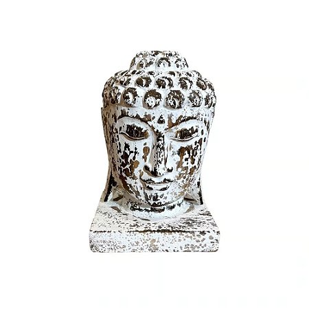 CABECA DE BUDA DECORATIVA EM MADEIRA WHITEWASH A20CM