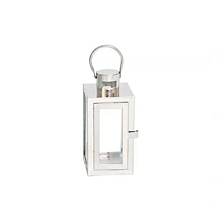 LANTERNA DECORATIVA CHINA ALUMINIO E VIDRO RETANGULAR COM ALCA PRATA