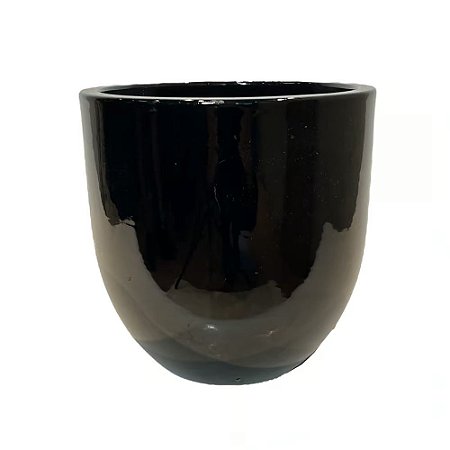 VASO VIETNAMITA DE CERAMICA IMPORTADO MIKONOS PP PRETO D21XA21CM