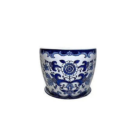 CACHEPOT PORCELANA AZUL E BRANCA JARDIM IMPERIAL D16XA17CM