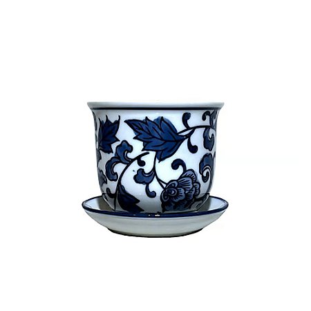 CACHEPOT PORCELANA AZUL E BRANCA BOTANICA ENCANTADA D10XA10CM