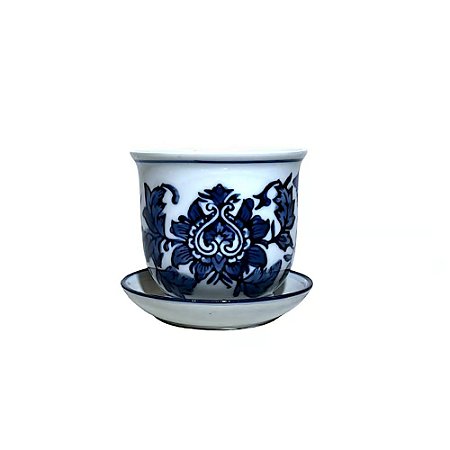 CACHEPOT PORCELANA AZUL E BRANCA FLORAL NOBRE D10XA08CM 2
