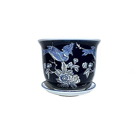 CACHEPOT EM PORCELANA AZUL E BRANCA JARDIM ENCANTADO D10XA10CM