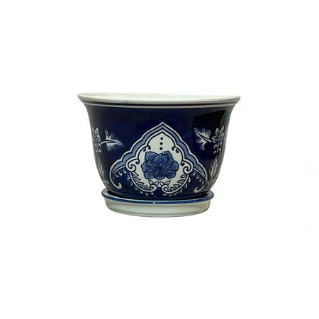 CACHEPOT PORCELANA AZUL E BRANCA IMPERIO D11XA08CM