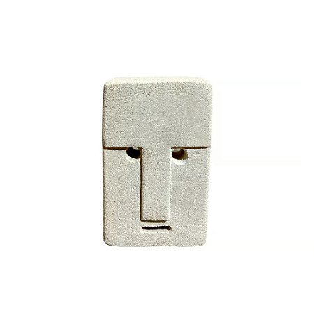 ESCULTURA DECORATIVA MINI MASCARA ETNICA IMPORTADA SQUARE PEDRA NATURAL BRANCA IMPORTADA A10CM