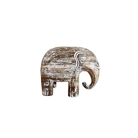 ESCULTURA ELEFANTE DECORATIVO EM MADEIRA WHITEWASH A17CM