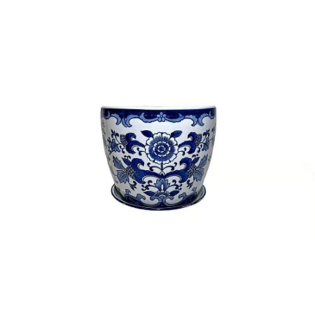 CACHEPOT PORCELANA AZUL E BRANCA JARDIM IMPERIAL PP D13XA12CM
