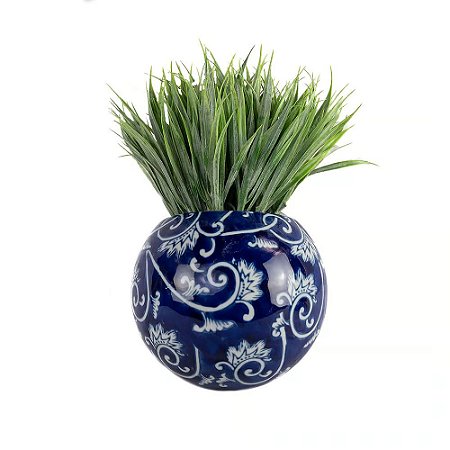 VASO DE PAREDE EM PORCELANA AZUL ESCURO13CMX6CM