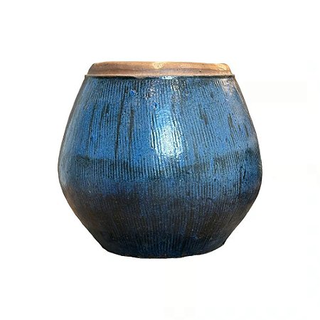 VASO RUSTICO DE CERAMICA IMPORTADO SEUL AZUL D55XA56CM
