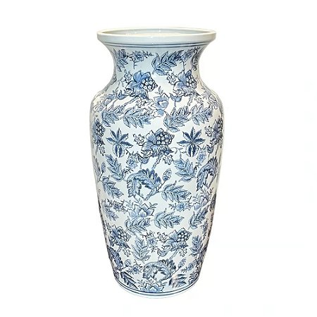 VASO PORCELANA AZUL BRANCO FLORIDO D30XA60CM
