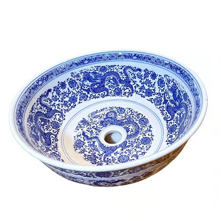 CUBA PORCELANA AZUL E BRANCA DRAGAO D42XA16CM