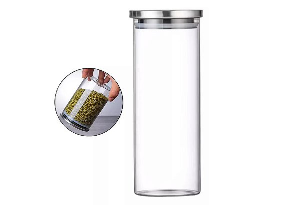 POTE DE VIDRO COM TAMPA HERMÉTICA DE INOX REDONDO 1800 Ml