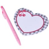 SET 2 PCS CANETA E BLOCO NOTAS CORACAO XADREZ CHERRY 31 X 23