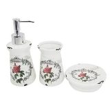 KIT 3 PCS BANHEIRO CERAMICA BUTTERFLY AND FLOWER ROSA
