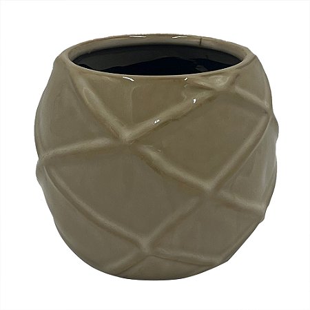 VASO DECORATIVO EM CERAMICA - CAQUI ESCURO - 14X14X12CM