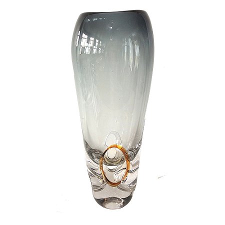 VASO DECORATIVO EM VIDRO FUME 14CM X 12CM X 40CM