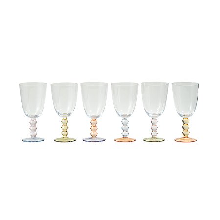 CJ TACAS EM VIDRO COM HASTES EM ESFERAS TRANSPARENTE E COLORIDO 6 PCS - 420ML