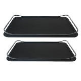 CJ. DE BANDEJAS DE MADEIRA E COURO PRETO - 2 PCS