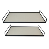 CJ. DE BANDEJAS DE MADEIRA E COURO PRETO E CINZA - 2 PCS
