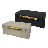 CJ. DE PT DE MADEIRA E COURO BEGE E PRETO COM ALCA DE BAMBU - 2 PCS
