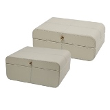 CJ. DE PORTA JOIAS DE MADEIRA E COURO BEGE - 2 PCS