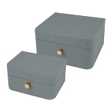 CJ. DE PORTA JOIAS DE MADEIRA E COURO CINZA - 2 PCS