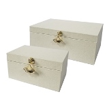CJ. DE PORTA JOIAS DE MADEIRA E TECIDO BEGE - 2 PCS