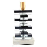 CASTICAL DE METAL, VIDRO E MARMORE PRETO, TRANSPARENTE, DOURADO E BRANCO