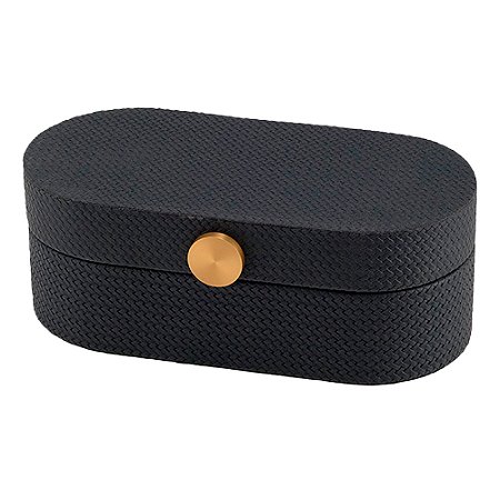 CAIXA DECORATIVA EM MADEIRA E REVESTIDO EM PU PRETO 25CM X 12,8CM X 9CM