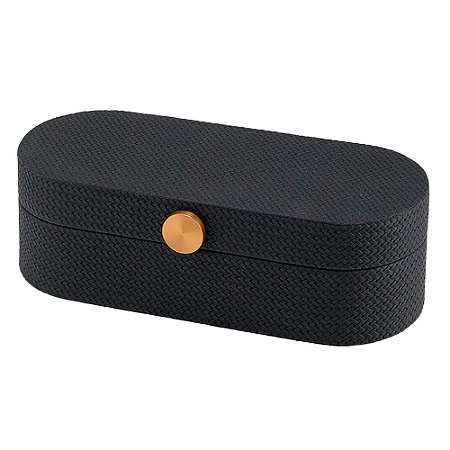 CAIXA DECORATIVA EM MADEIRA E REVESTIDO EM PU PRETO 30CM X 13CM X 9,5CM