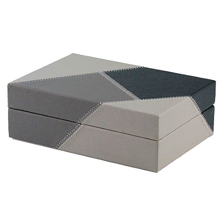 CAIXA DECORATIVA EM MADEIRA E REVESTIDO EM PU PRETO/CINZA CHUMBO/CINZA 22CM X 15