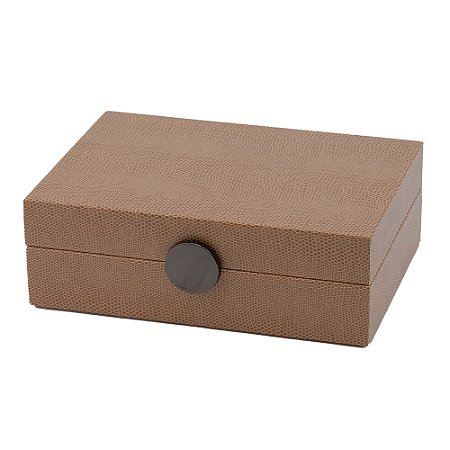 CAIXA DECORATIVA EM MADEIRA E REVESTIDO EM PU MARROM 22CM X 16CM X 8CM