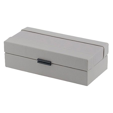 CAIXA DECORATIVA EM MADEIRA E REVESTIDO EM PU CINZA 25CM X 12CM X 7,5CM