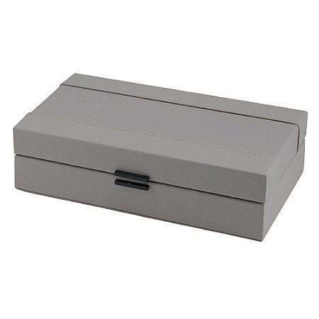 CAIXA DECORATIVA EM MADEIRA E REVESTIDO EM PU CINZA 30,5CM X 15CM X 8CM