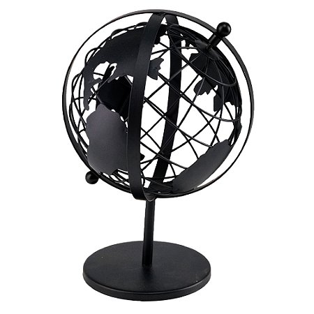 PECA DECORATIVA EM METAL - GLOBO - PRETO - 18X18X3.5CM