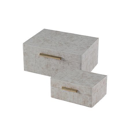 CJ DE CAIXAS DECORATIVAS MADEIRA REVESTIDA COURO SINT CINZA E DOURADO 2PCS