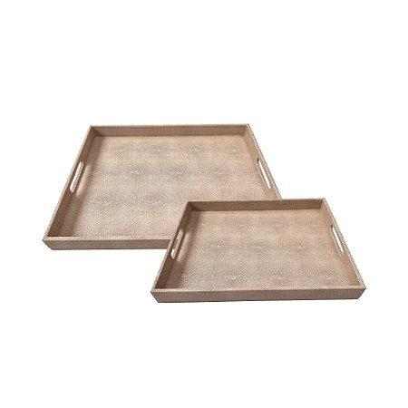 CJ DE BANDEJAS EM COURO SINTETICO BEGE 2PCS