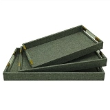 CJ. DE BANDEJAS DE MADEIRA CINZA E DOURADO - 3PCS