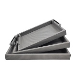 CONJ DE BANDEJAS DE COURO SINTETICO CINZA E PRETO 3 PCS