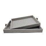 CONJ DE BANDEJAS DE COURO SINTETICO CINZA 2 PCS