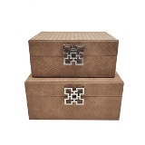 CONJ DE CAIXAS DE COURO SINTETICO MARROM E PRATEADO 2 PCS