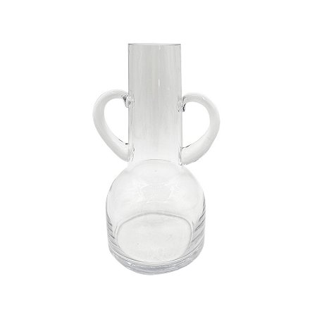 VASO DECORATIVO COM ALCA EM VIDRO TRANSPARENTE
