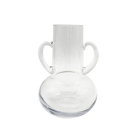 VASO DECORATIVO COM ALCA EM VIDRO TRANSPARENTE