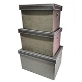 CONJ DE CAIXAS DE COURO SINTETICO MARROM ESCURO - 3 PCS
