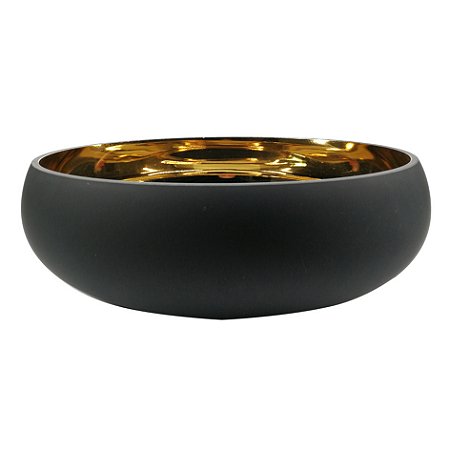 FRUTEIRA DE VIDRO PRETA E DOURADA