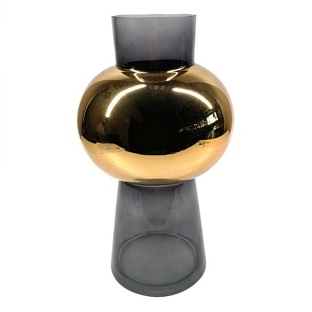 VASO DE VIDRO FUME E DOURADO