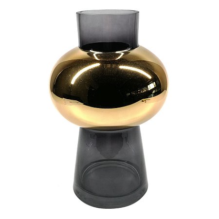 VASO DE VIDRO FUME E DOURADO