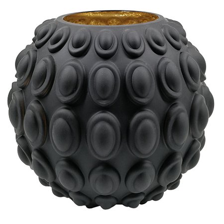 VASO DE VIDRO PRETO COM TEXTURA E INTERIOR DOURADO