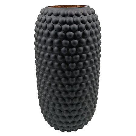 VASO DE VIDRO PRETO COM TEXTURA E INTERIOR DOURADO