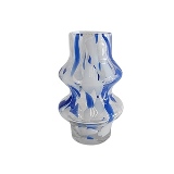 VASO DE VIDRO COM MANCHAS AZUIS E BRANCAS
